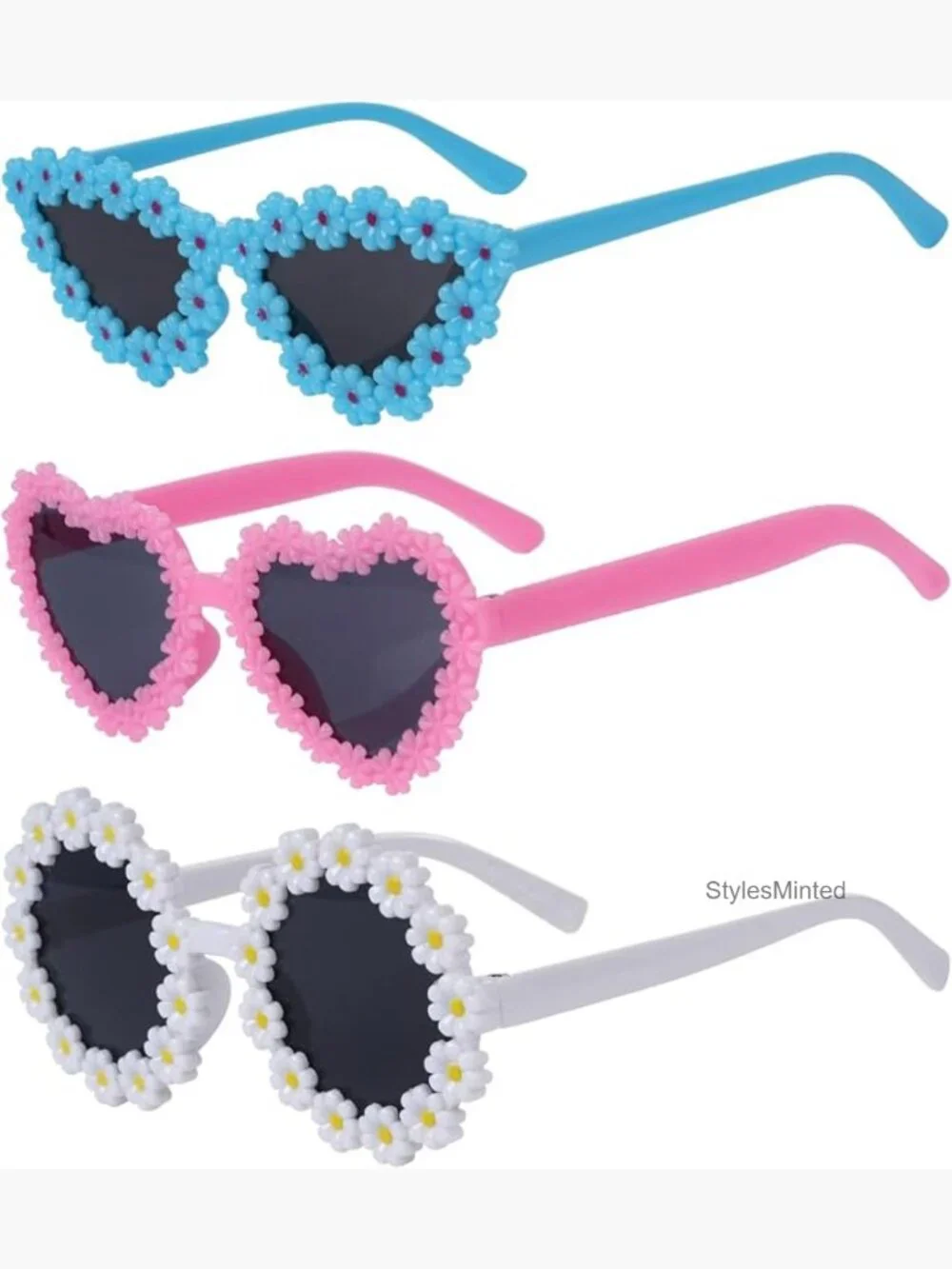 3pk Girls Round Sunglasses Cute Heart Flower Beach Glasses